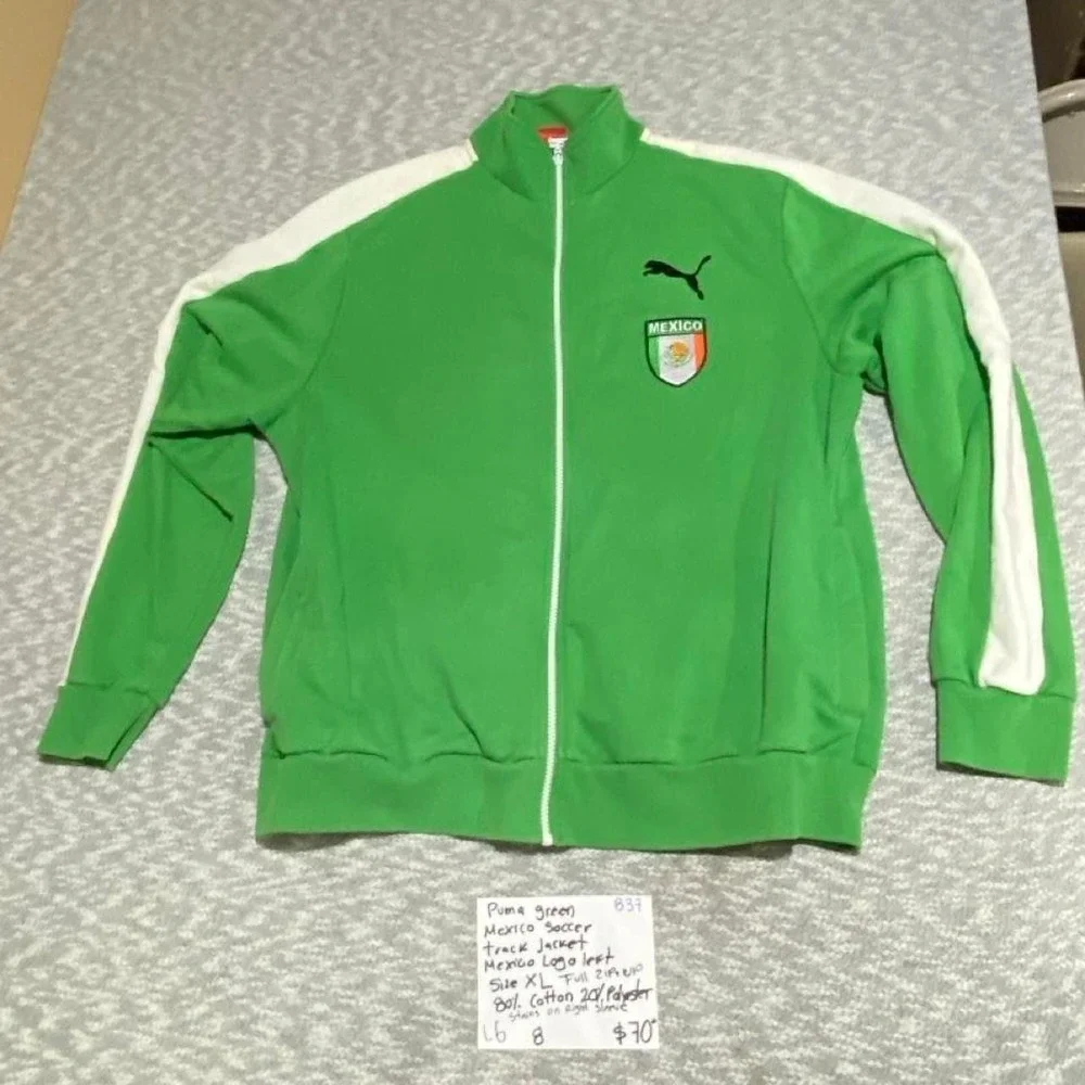 Puma Mexico green track jacket full zip  stripes on sleeves men XL. SKU-B37